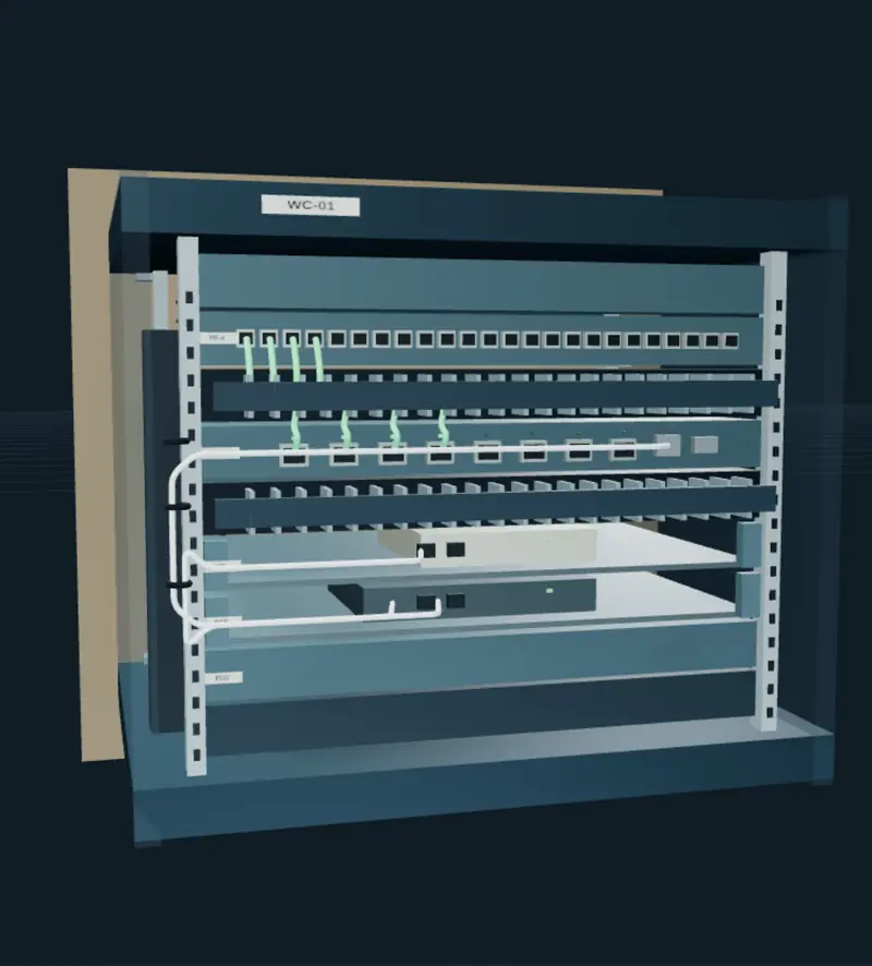 3D model of the 9RU wall cabinet used in the Wi-Fi-only design, in Network Studio